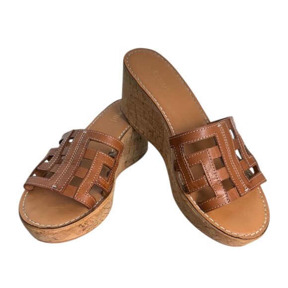 J. McLaughlin "Piper" Leather Wedge Platform Sandal in Brown Women's Size 8.5 - Picture 1 of 12
